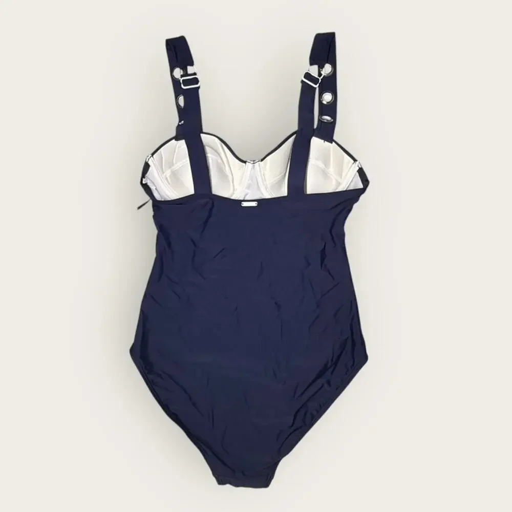 NWTWD | DKNY | Button Strap One-Piece Swimsuit | Navy | Size 8 - Picture 3 of 13
